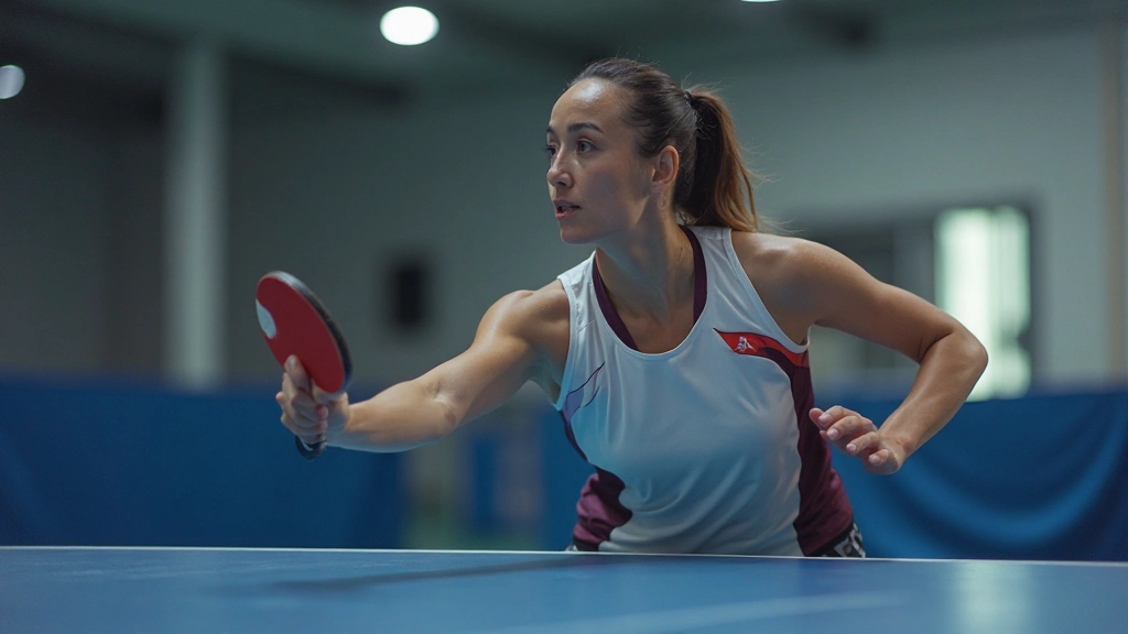 لاعب تنس طاولة يمارس تقنية الضربة الخلفية مع التوازن الصحيح